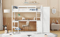 Full Size Loft Bed With Desk, Shelves And Wardrobe White White Solid Wood