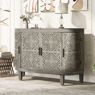 Accent Storage Cabinet Sideboard Wooden Cabinet With Antique Pattern Doors For Hallway, Entryway, Living Room Antique Gray Mdf