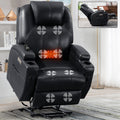 Up To 350Lbs Okin Motor Power Lift Recliner Chair For Elderly, Heavy Duty Motion Mechanism With 8 Point Vibration Massage And Lumbar Heating, Two Cup Holders And Usb Charge Port, Black White Metal Primary Living Space Heavy Duty Pine Black Faux Leather