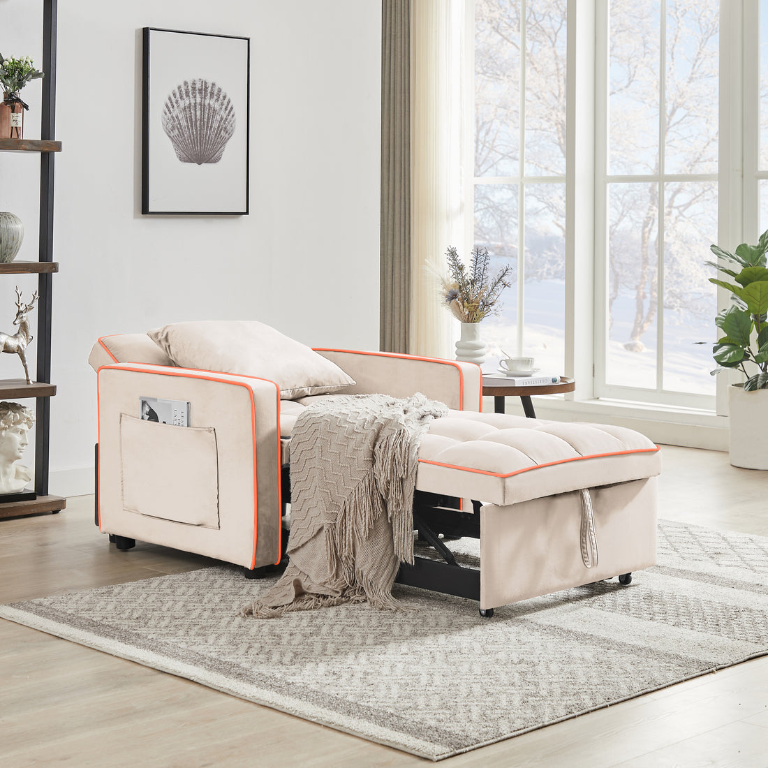 Three In One Sofa Bed Chair Folding Sofa Bed Adjustable Back Into A Sofa Recliner Single Bed Adult Modern Chair Bed Berth Creamy White White Wood Primary Living Space Medium Duty Eucalyptus 1 Seat Creamy White Velvet Medium Soft Tufted Back Modern Pillow