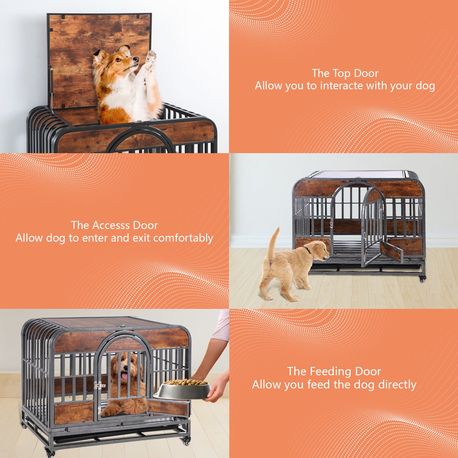 37In Heavy Duty Dog Crate, Furniture Style Dog Crate With Removable Trays And Wheels For High Anxiety Dogs Brown Abs Abs