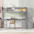 Twin Size Loft Bed With Desk, Shelves And Wardrobe Gray Gray Solid Wood