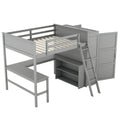 Full Size Loft Bed With Desk, Shelves And Wardrobe Gray Gray Solid Wood