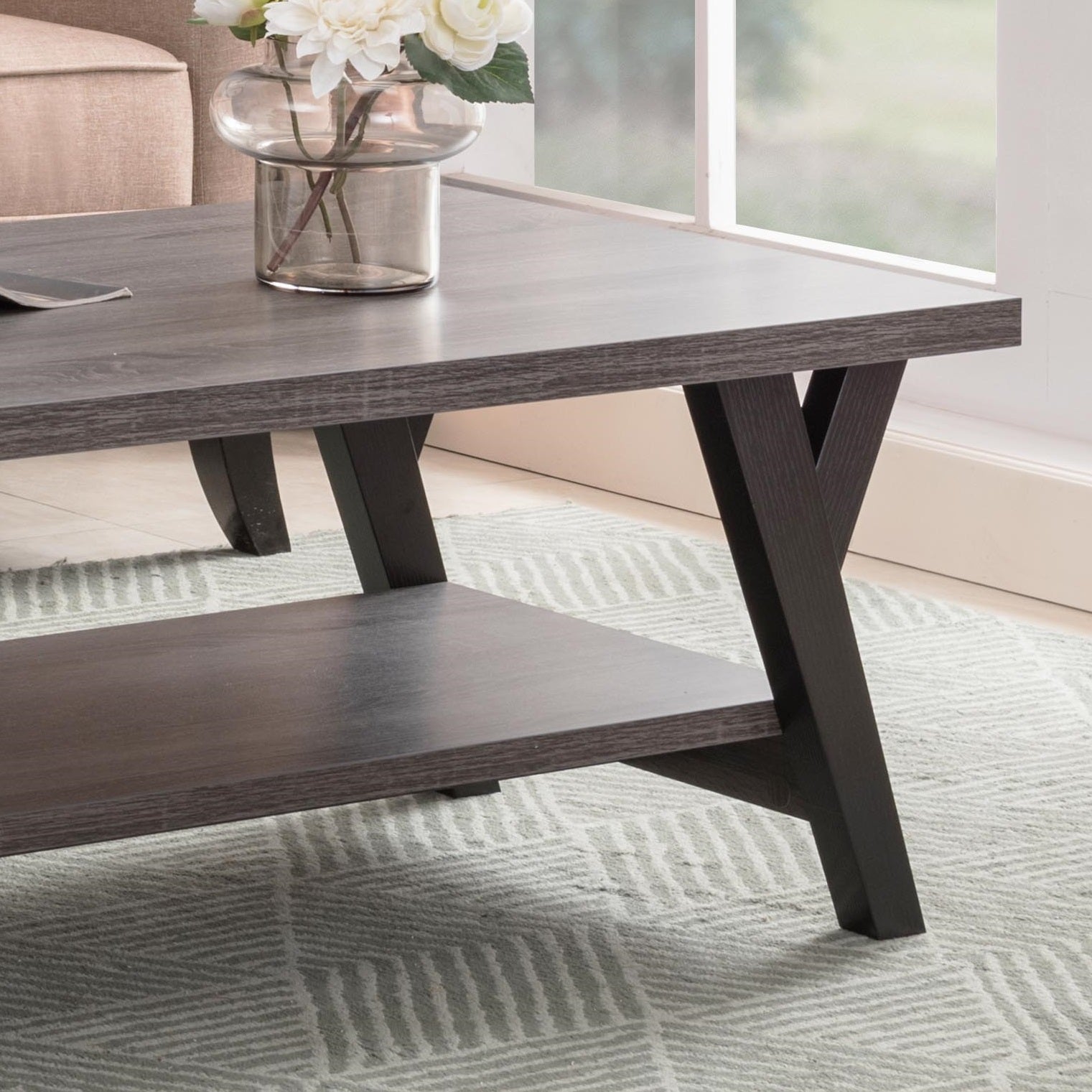 Modern Two Tier Coffee Table Grey And Black Grey Particle Board