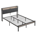 Full Size Metal Platform Bed Frame With Upholstery Storage Function Headboardand Usb Liner And Footboardno Box Spring Needed, Large Under Bed Storage, Easy Assemble Beige Black Metal & Wood