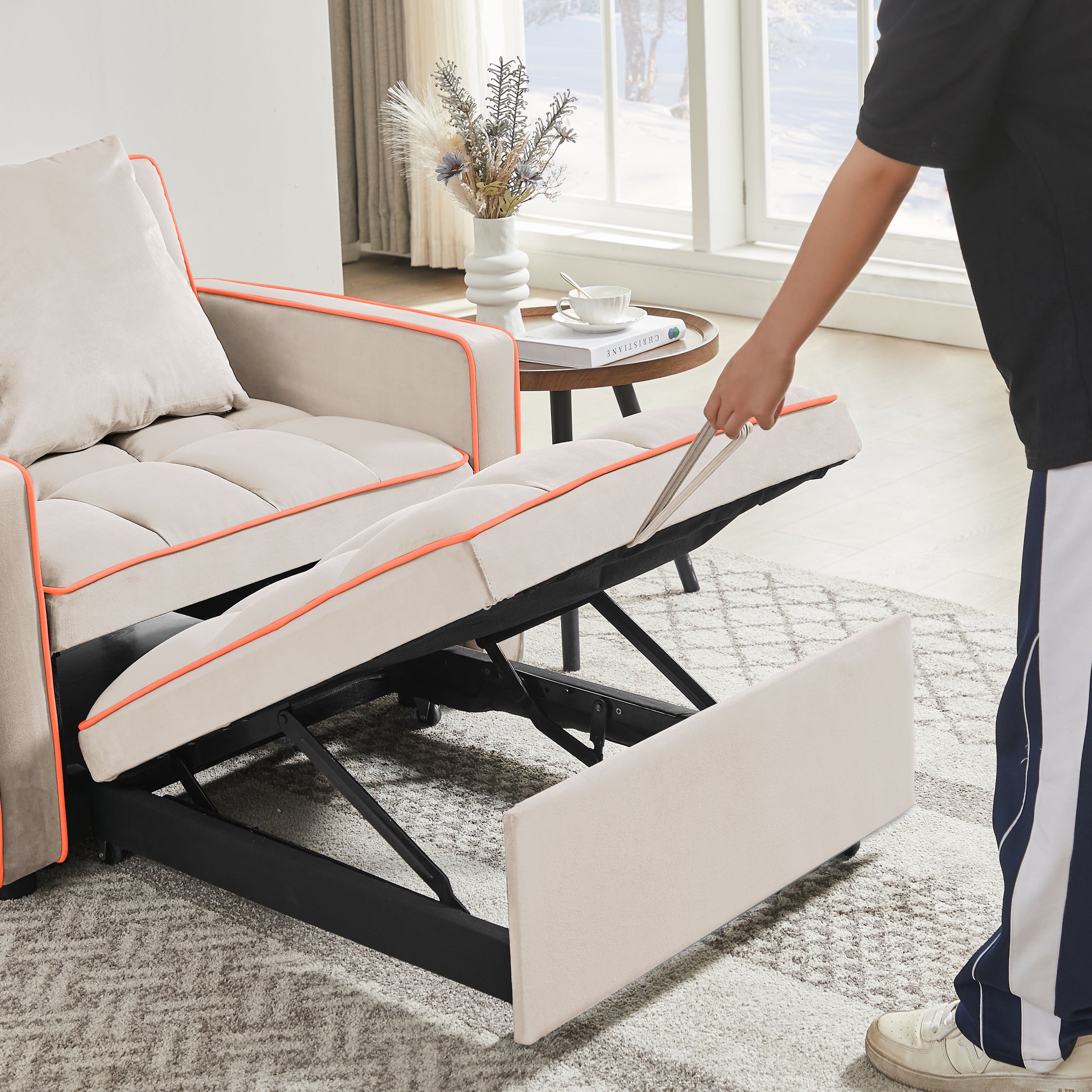 Three In One Sofa Bed Chair Folding Sofa Bed Adjustable Back Into A Sofa Recliner Single Bed Adult Modern Chair Bed Berth Creamy White White Wood Primary Living Space Medium Duty Eucalyptus 1 Seat Creamy White Velvet Medium Soft Tufted Back Modern Pillow