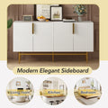 Modern Elegant 4 Door Sideboard Gold Metal Handle Buffet Cabinet For Dining Room, Living Room, Bedroom, Hallway White White Particle Board