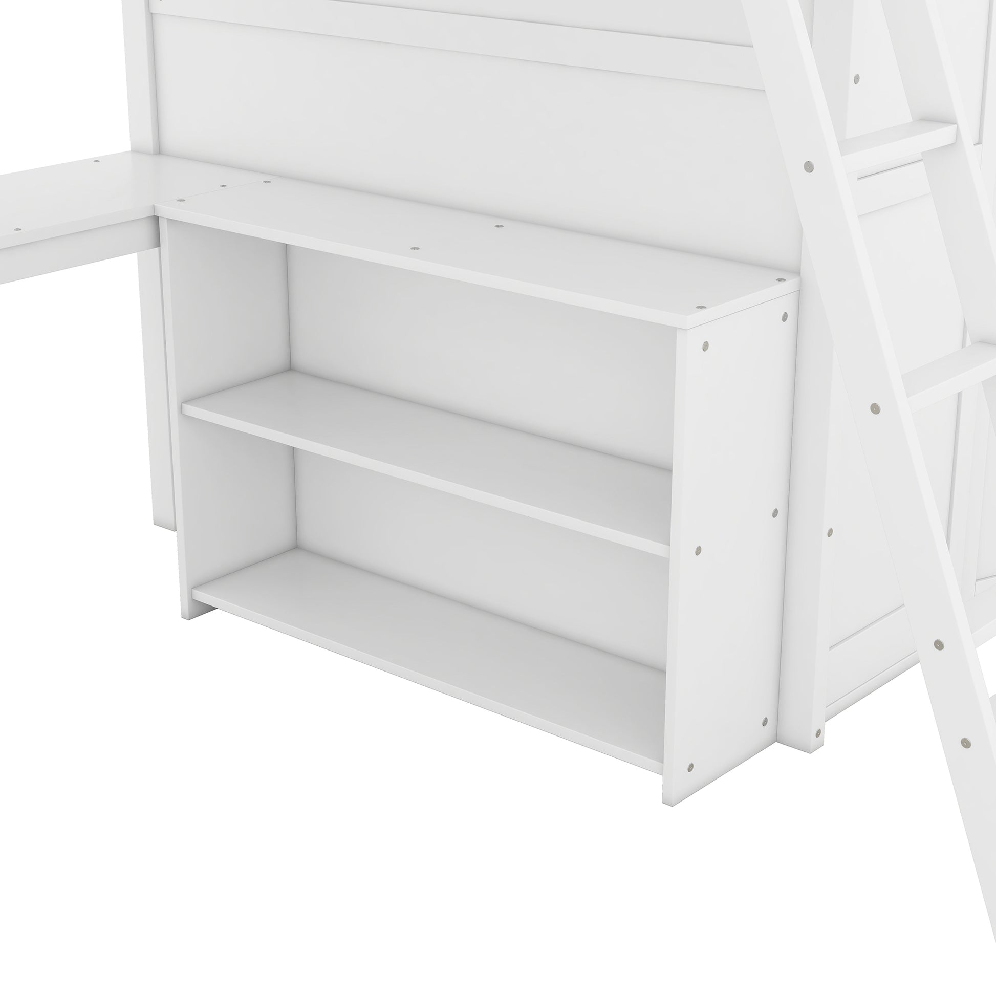 Full Size Loft Bed With Desk, Shelves And Wardrobe White White Solid Wood