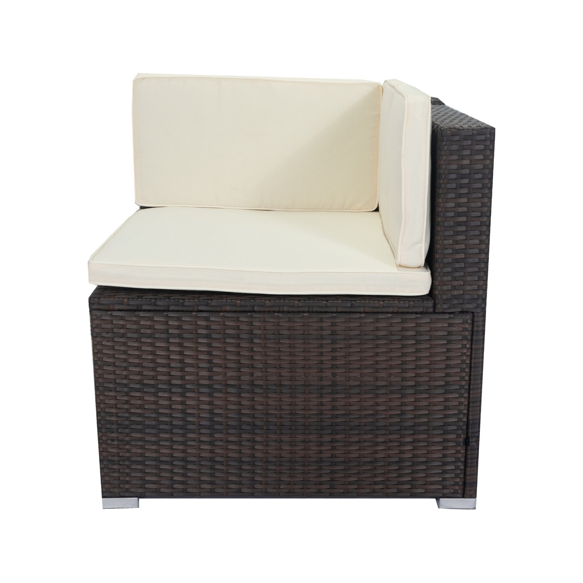 11 Piece Patio Wicker Conversation Set, 10 Seater Patio Sectional Set With 3 Storage Box Under Seat Brown Wicker White Cushion Yes Complete Patio Set Brown Rust Resistant Frame Mildew Resistant Cushion Garden & Outdoor Modern Complete Patio Sets Fiber