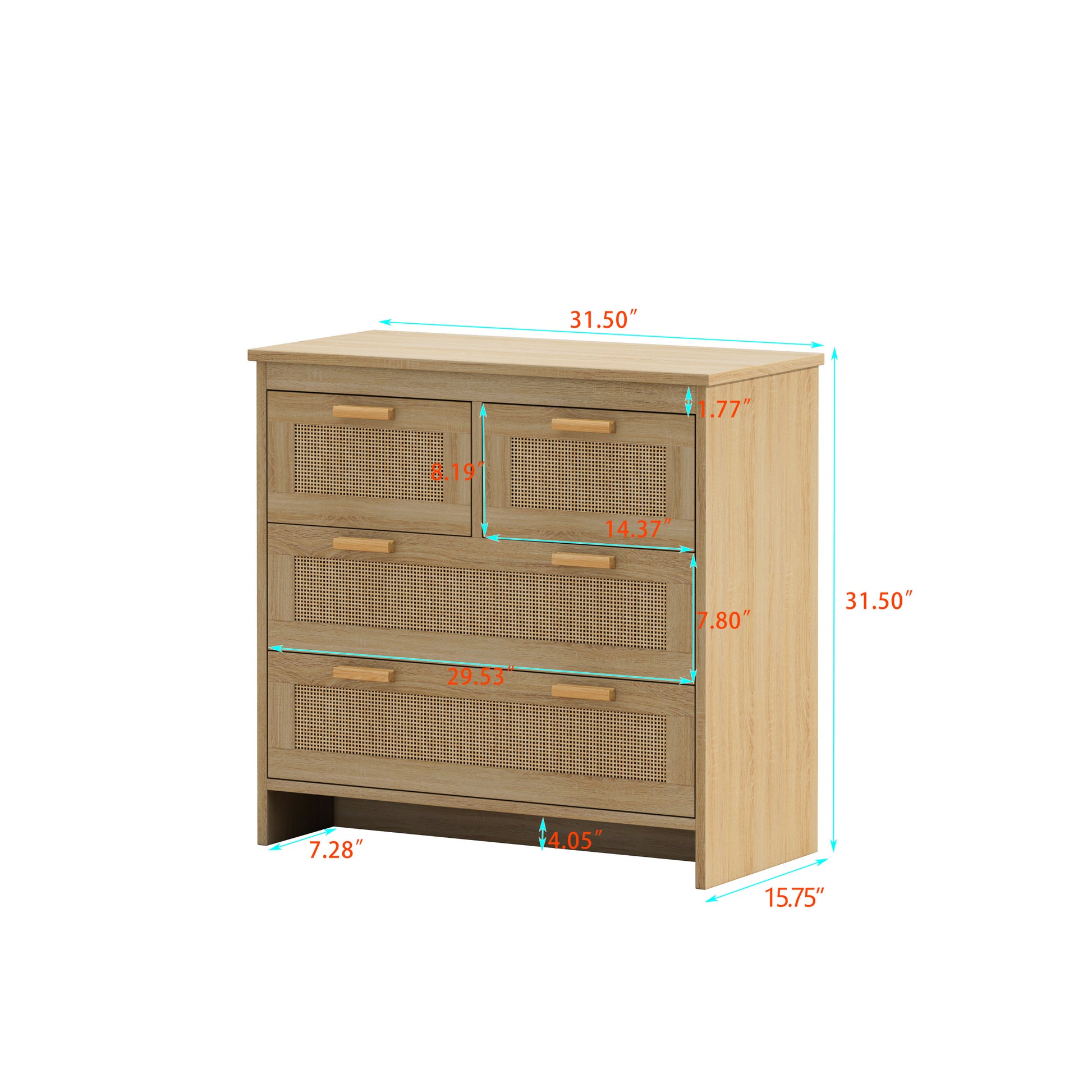 4 Drawers Rattan Cabinet,For Bedroom,Living Room,Dining Room,Hallways,Easy Assembly Natural Particle Board