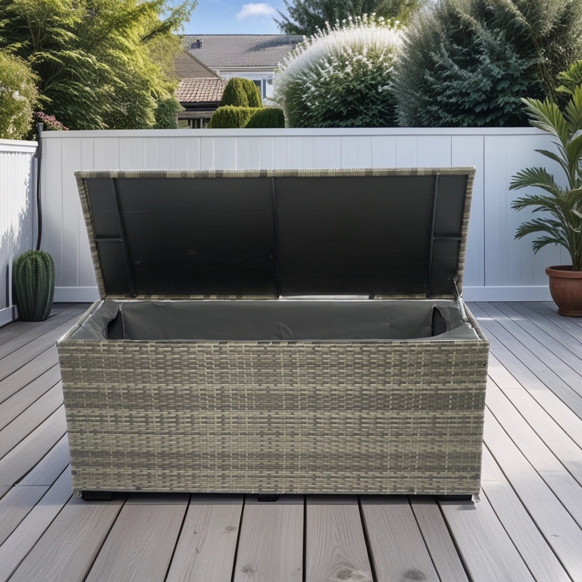 Outdoor Storage Box, 113 Gallon Wicker Patio Deck Boxes With Lid, Outdoor Cushion Storage For Kids Toys, Pillows, Towel Grey Wicker No Grey Rust Resistant Frame Mildew Resistant Cushion Garden & Outdoor Rattan Waterproof Fabric Metal
