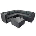 6 Pieces Pe Rattan Sectional Outdoor Furniture Cushioned Sofa Set With 3 Storage Under Seat Black Wicker Dark Grey Cushion Yes Complete Patio Set Black Rust Resistant Frame Mildew Resistant Cushion Garden & Outdoor Modern Complete Patio Sets Fiber Foam