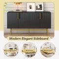 Modern Elegant 4 Door Sideboard Gold Metal Handle Buffet Cabinet For Dining Room, Living Room, Bedroom, Hallway Black Black Particle Board