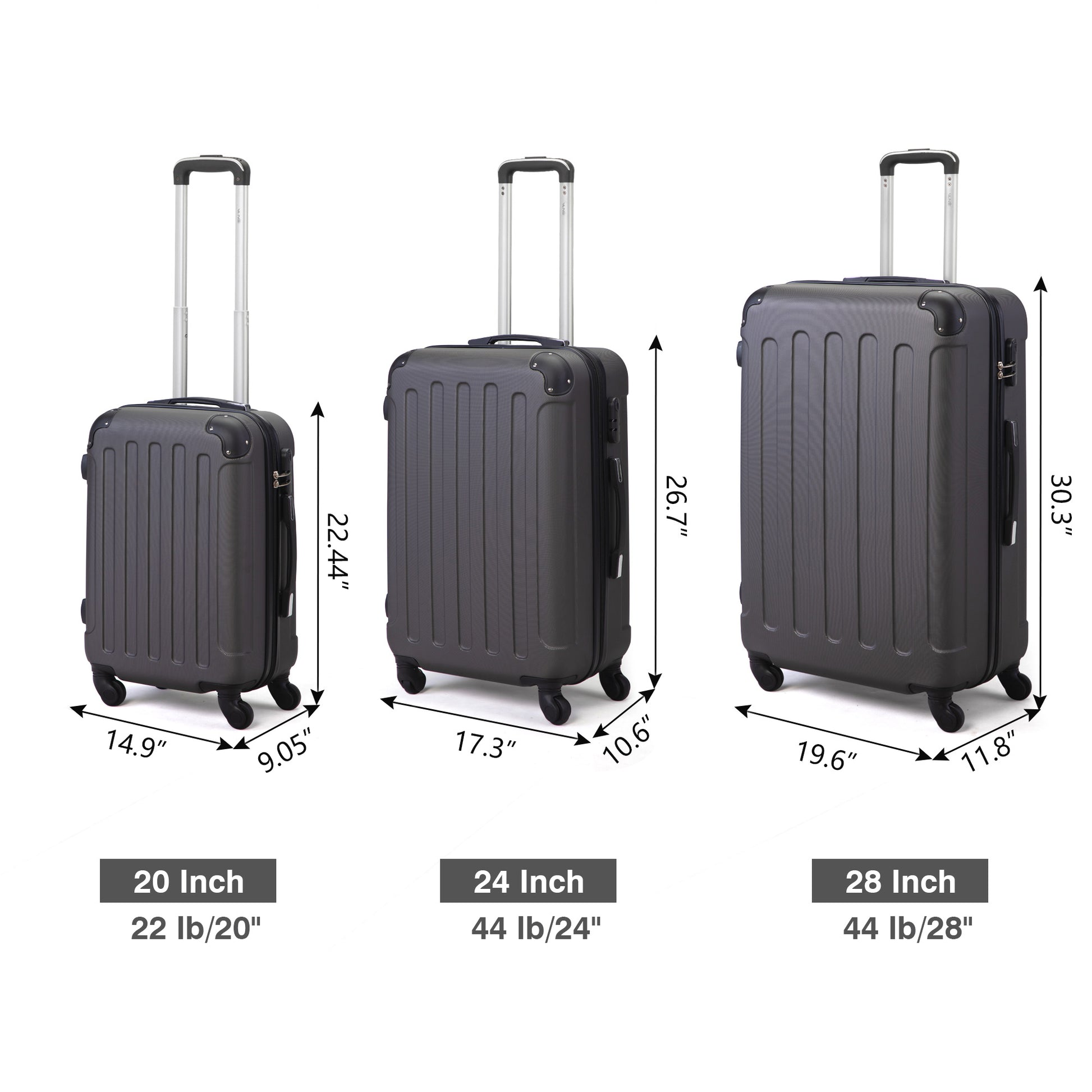 3 Piece Luggage Expandable Lightweight Travel Suitcase Set With Code Lock, Spinner Wheels, 20 24 28 Inches, Gray Gray Abs