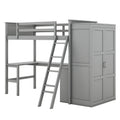 Twin Size Loft Bed With Desk, Shelves And Wardrobe Gray Gray Solid Wood