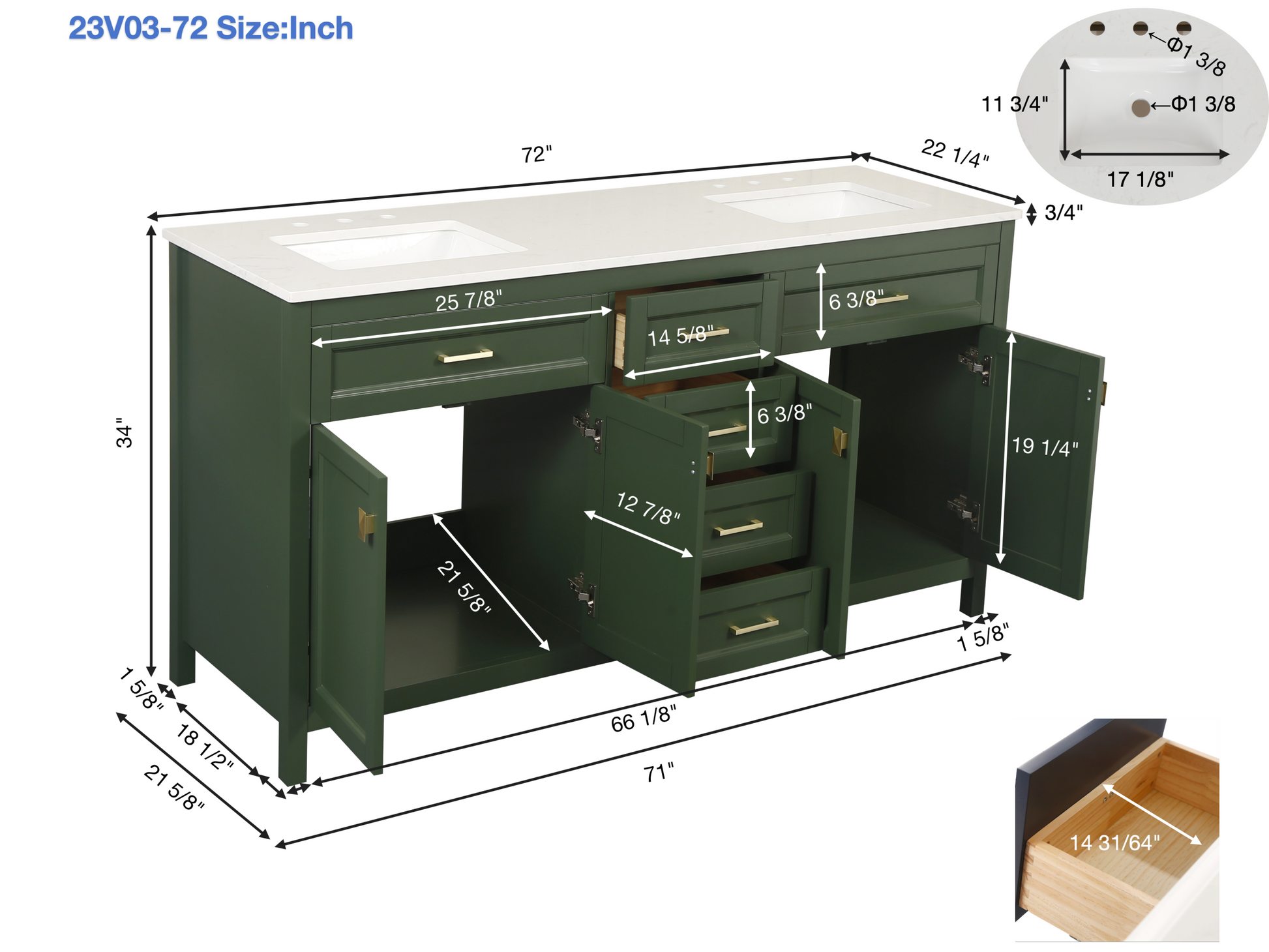 Vanity Sink Combo Featuring A Marble Countertop, Bathroom Sink Cabinet, And Home Decor Bathroom Vanities Fully Assembled Green 72 Inch Vanity With Sink 23V03 72Vg Green Wood Solid Wood