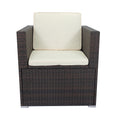 11 Piece Patio Wicker Conversation Set, 10 Seater Patio Sectional Set With 3 Storage Box Under Seat Brown Wicker White Cushion Yes Complete Patio Set Brown Rust Resistant Frame Mildew Resistant Cushion Garden & Outdoor Modern Complete Patio Sets Fiber
