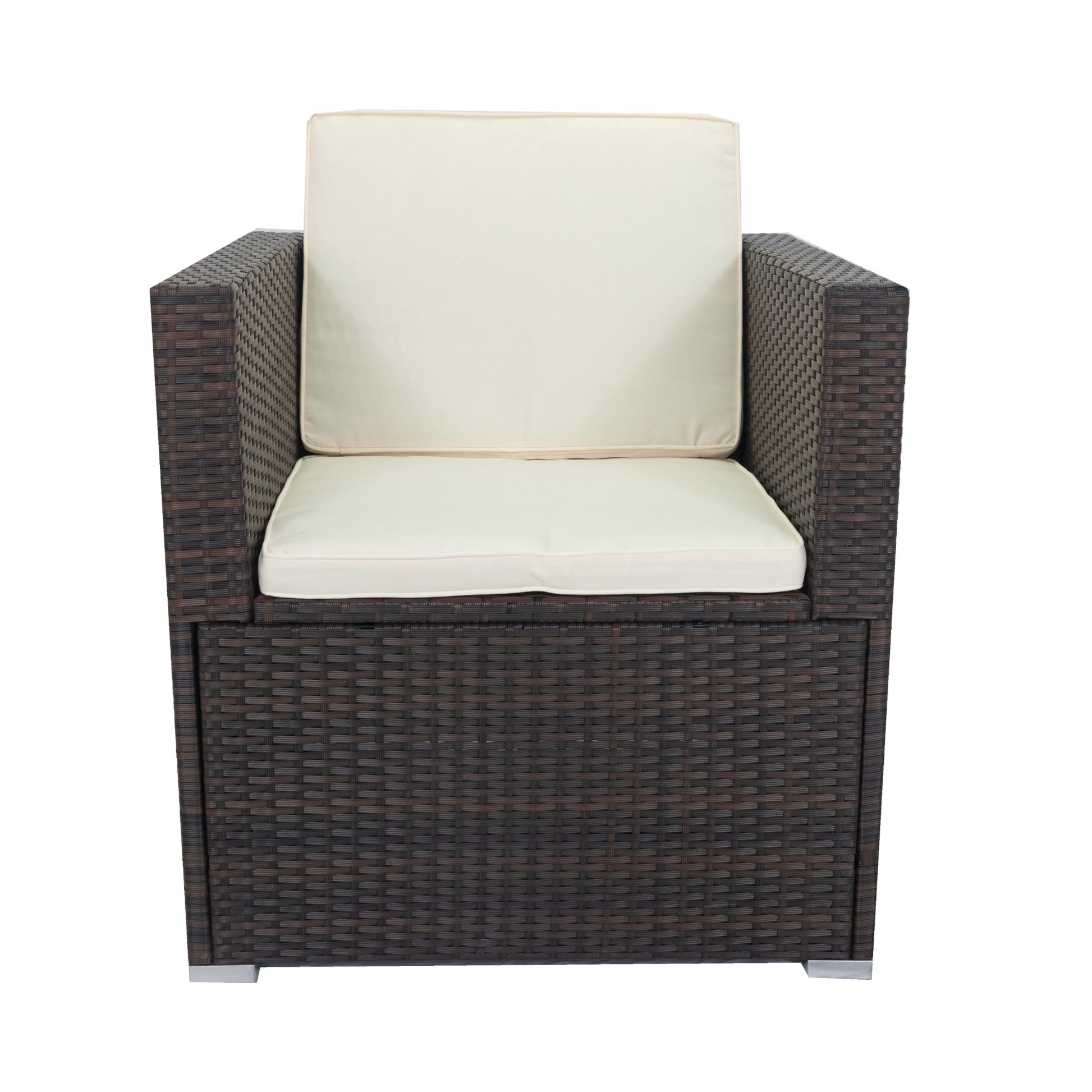 11 Piece Patio Wicker Conversation Set, 10 Seater Patio Sectional Set With 3 Storage Box Under Seat Brown Wicker White Cushion Yes Complete Patio Set Brown Rust Resistant Frame Mildew Resistant Cushion Garden & Outdoor Modern Complete Patio Sets Fiber