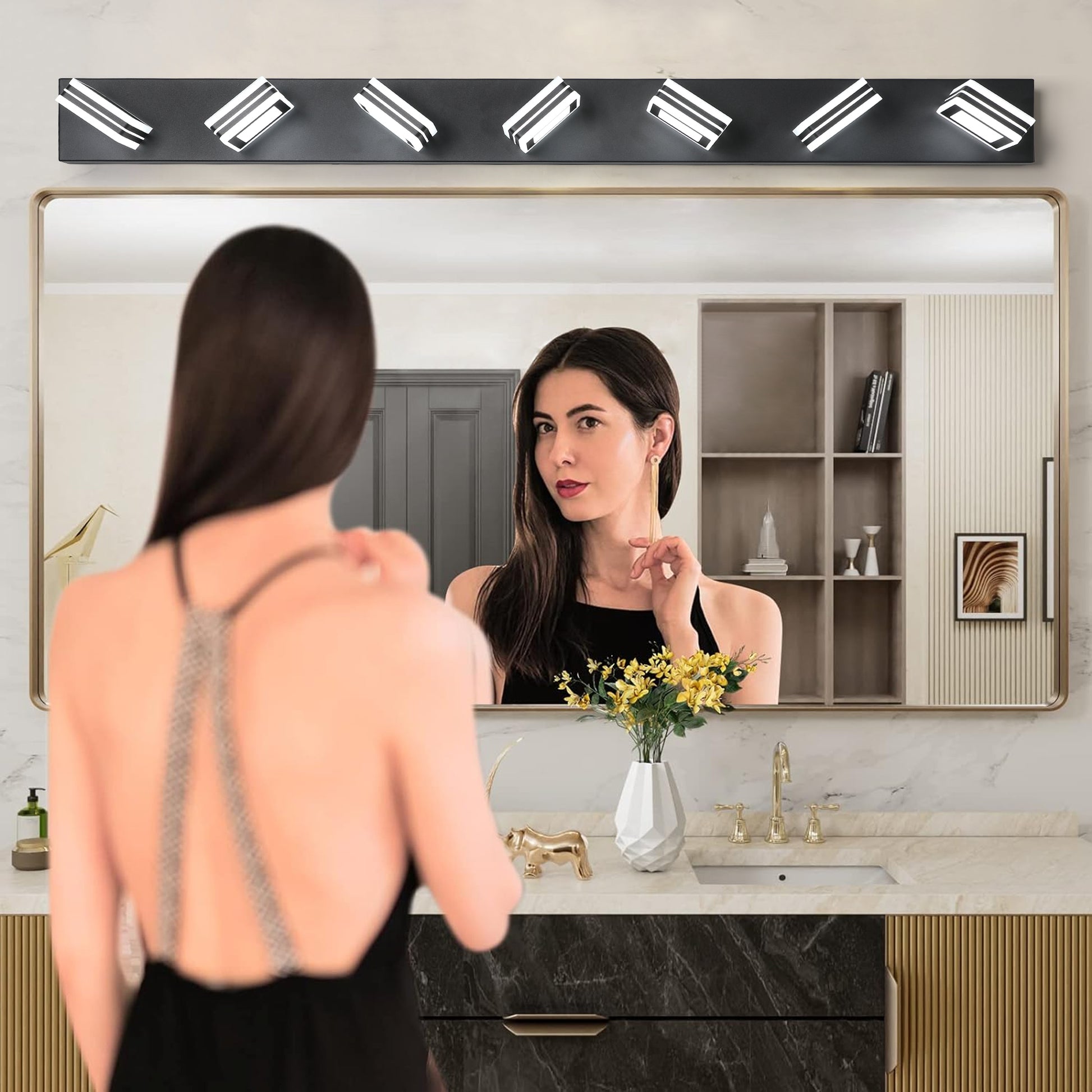 Led Modern Black Vanity Lights, 7 Lights Acrylic Matte Black Bathroom Vanity Lights Over Mirror Black Modern Abs