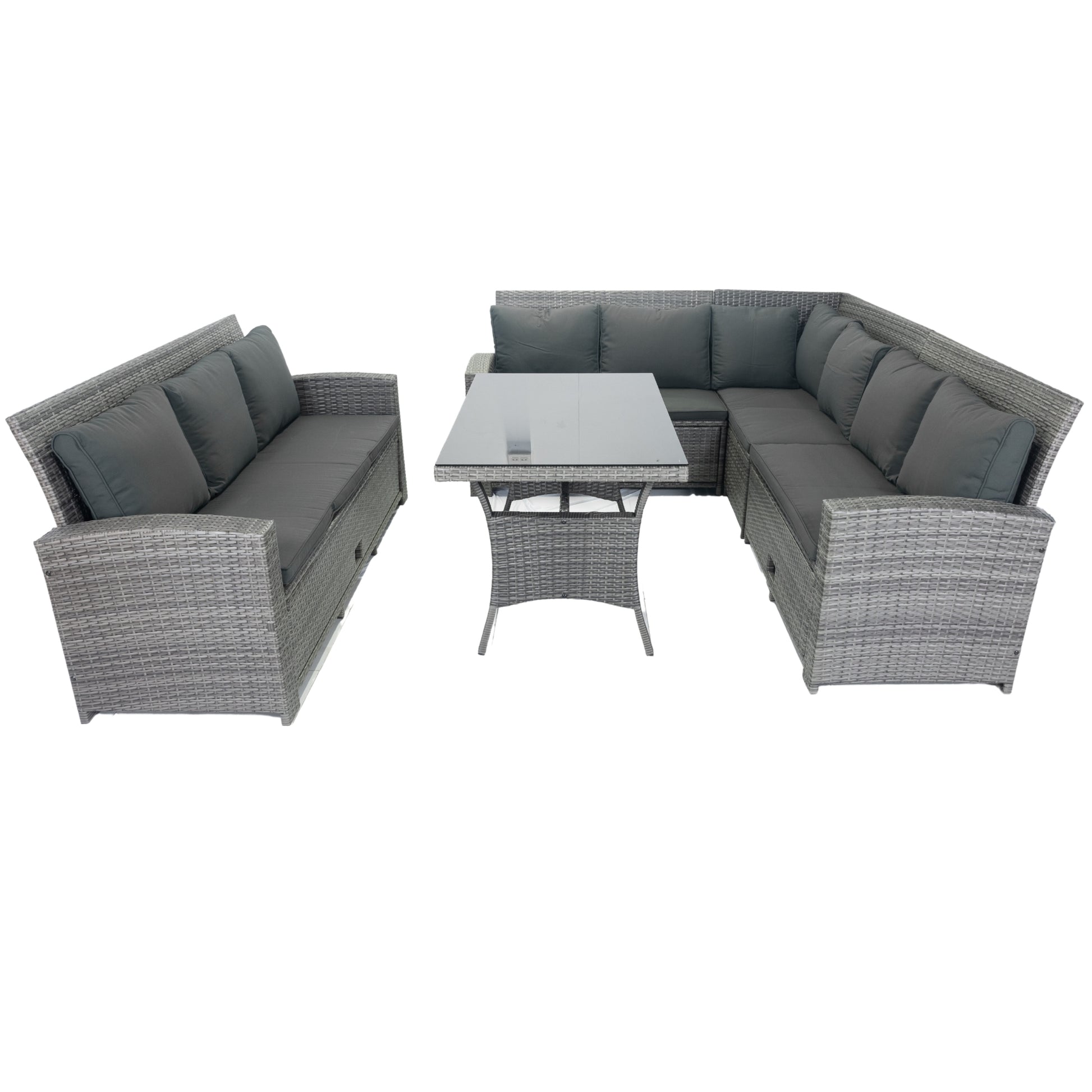 5 Piece Patio Wicker Outdoor Sectional Set 9 Seater Conversation Set With 3 Storage Under Seat Grey Wicker Dark Grey Cushion Yes Complete Patio Set Grey Rust Resistant Frame Mildew Resistant Cushion Garden & Outdoor Modern Complete Patio Sets Fiber Foam