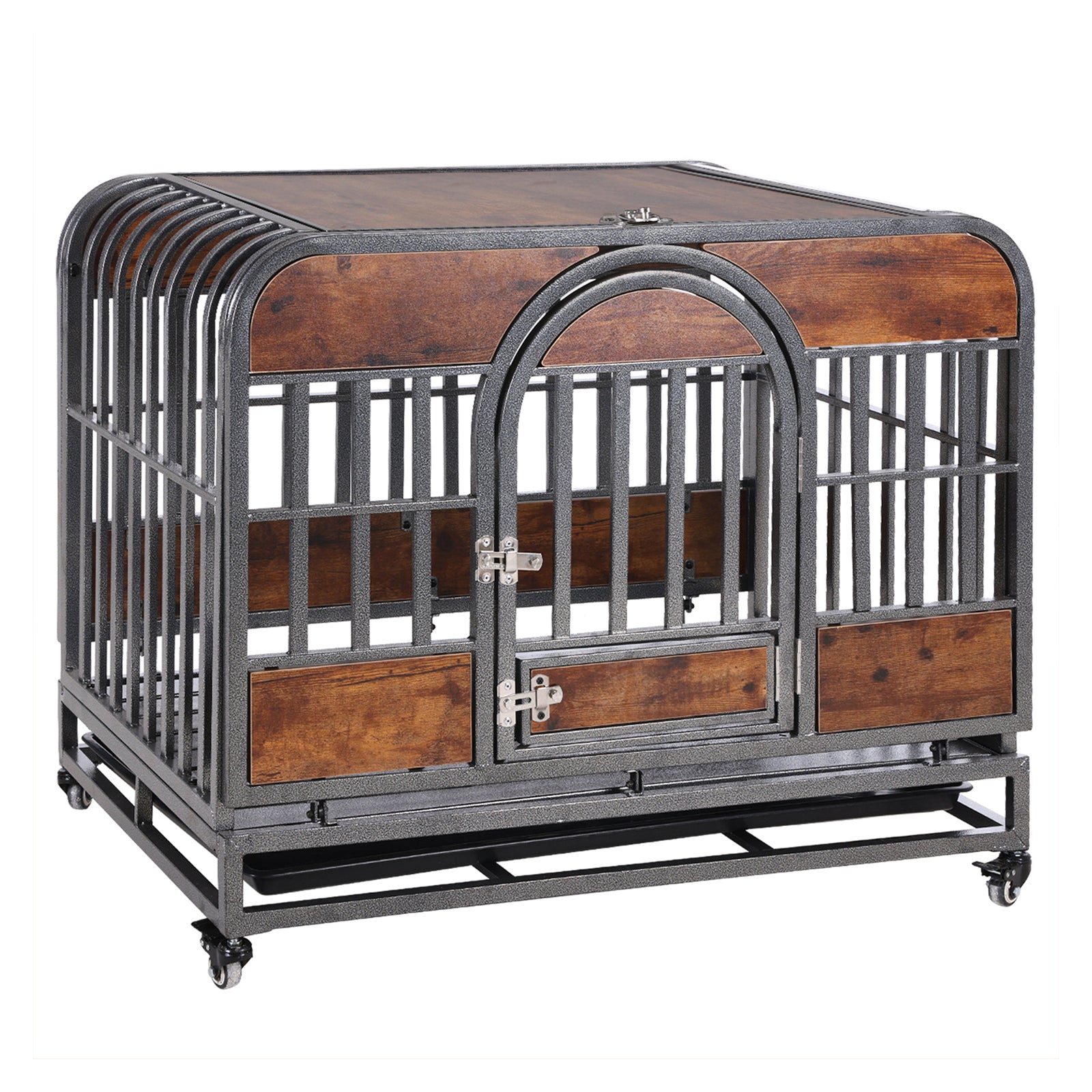 46In Heavy Duty Dog Crate, Furniture Style Dog Crate With Removable Trays And Wheels For High Anxiety Dogs Brown Abs Abs