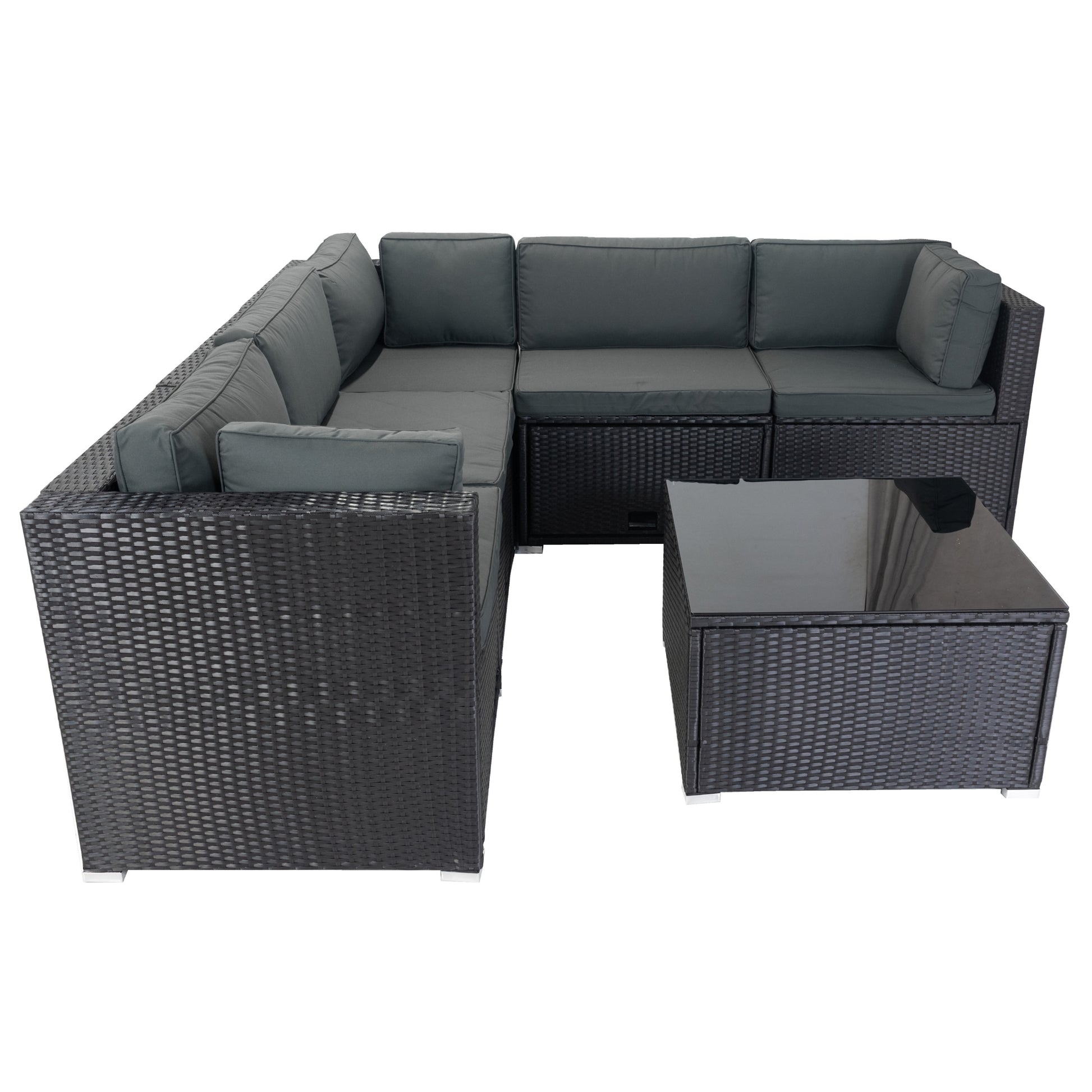 6 Pieces Pe Rattan Sectional Outdoor Furniture Cushioned Sofa Set With 3 Storage Under Seat Black Wicker Dark Grey Cushion Yes Complete Patio Set Black Rust Resistant Frame Mildew Resistant Cushion Garden & Outdoor Modern Complete Patio Sets Fiber Foam