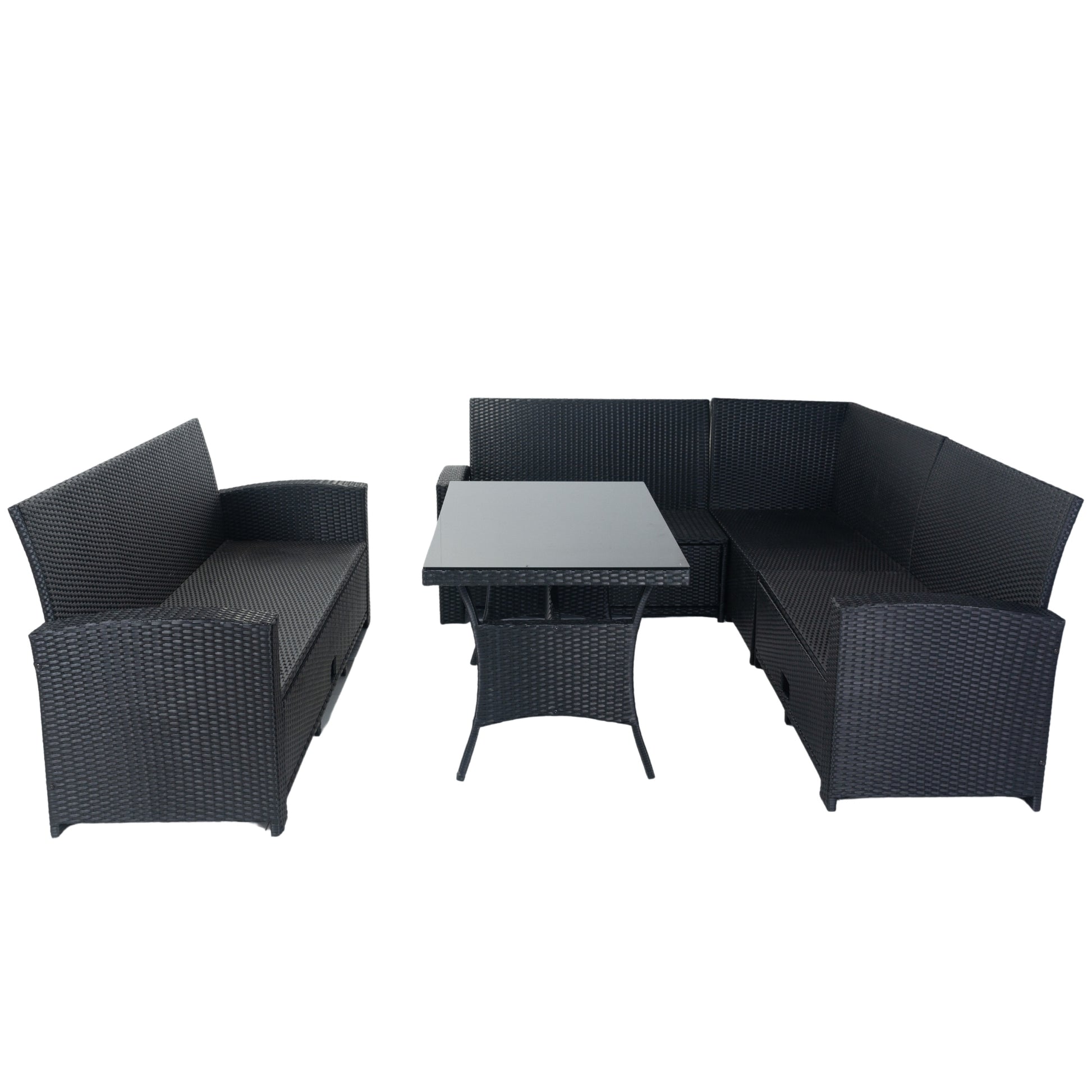 5 Piece Patio Wicker Outdoor Sectional Set 9 Seater Conversation Set With 3 Storage Under Seat Black Wicker Dark Grey Cushion Yes Complete Patio Set Black Rust Resistant Frame Mildew Resistant Cushion Garden & Outdoor Modern Complete Patio Sets Fiber