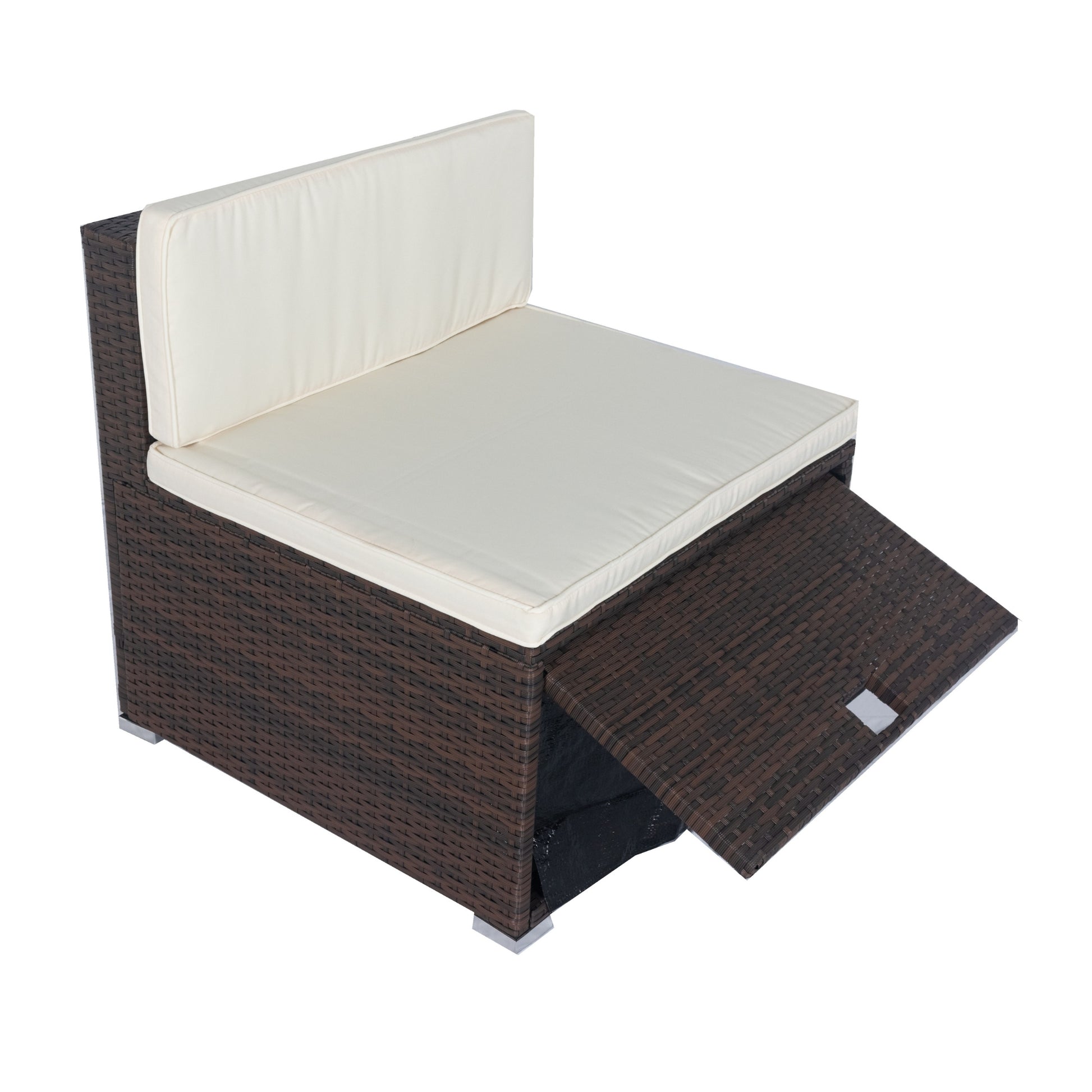 11 Piece Patio Wicker Conversation Set, 10 Seater Patio Sectional Set With 3 Storage Box Under Seat Brown Wicker White Cushion Yes Complete Patio Set Brown Rust Resistant Frame Mildew Resistant Cushion Garden & Outdoor Modern Complete Patio Sets Fiber