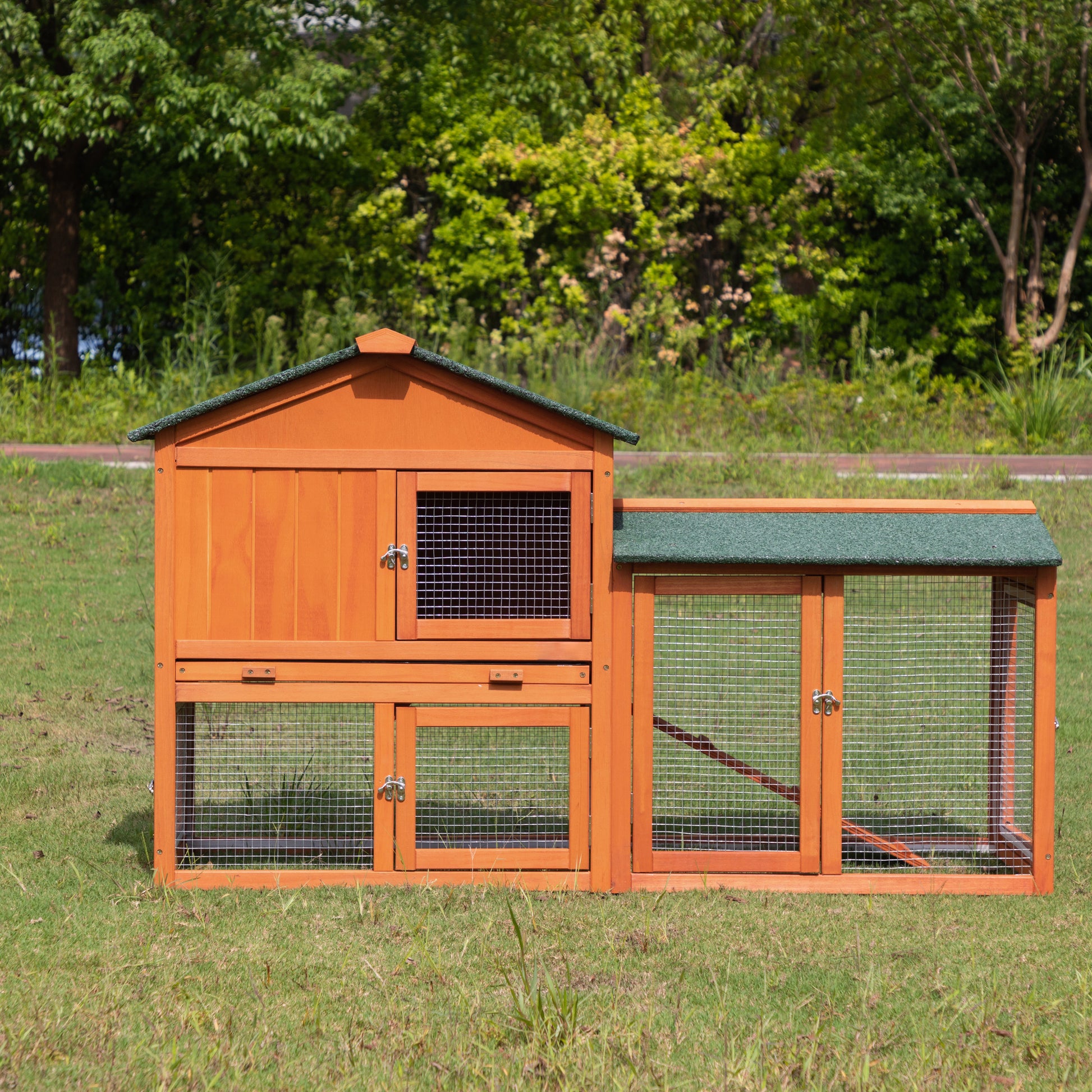 Large Wooden Rabbit Hutch Indoor And Outdoor Bunny Cage With A Removable Tray And A Waterproof Roof, Orange Red Orange Wood