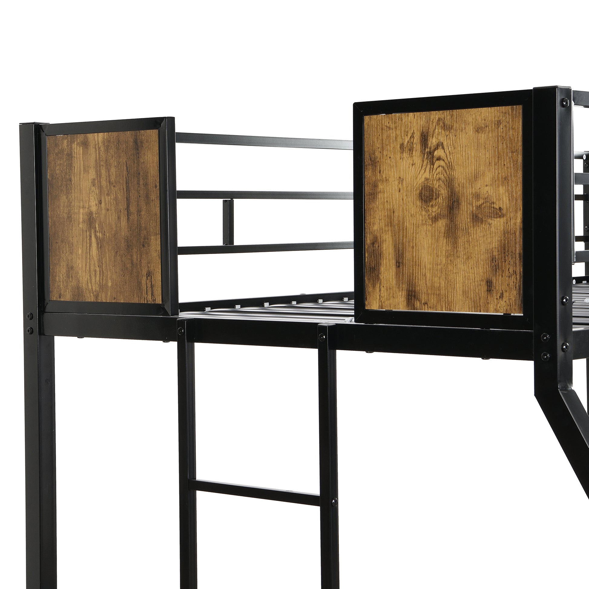 Twin Over Full Metal Bunk Bed With Trundle 2 Side Ladder And Full Length Guardrail, No Box Spring Needed, Large Under Bed Storage, Easy Assembleblack & Brown Black Brown Mdf Metal