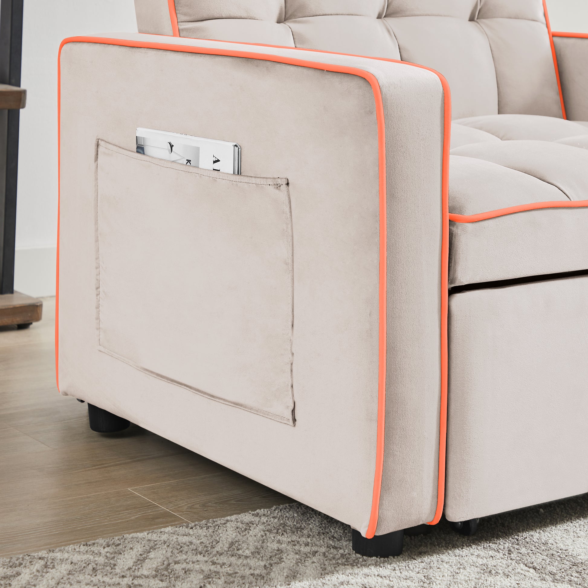 Three In One Sofa Bed Chair Folding Sofa Bed Adjustable Back Into A Sofa Recliner Single Bed Adult Modern Chair Bed Berth Creamy White White Wood Primary Living Space Medium Duty Eucalyptus 1 Seat Creamy White Velvet Medium Soft Tufted Back Modern Pillow