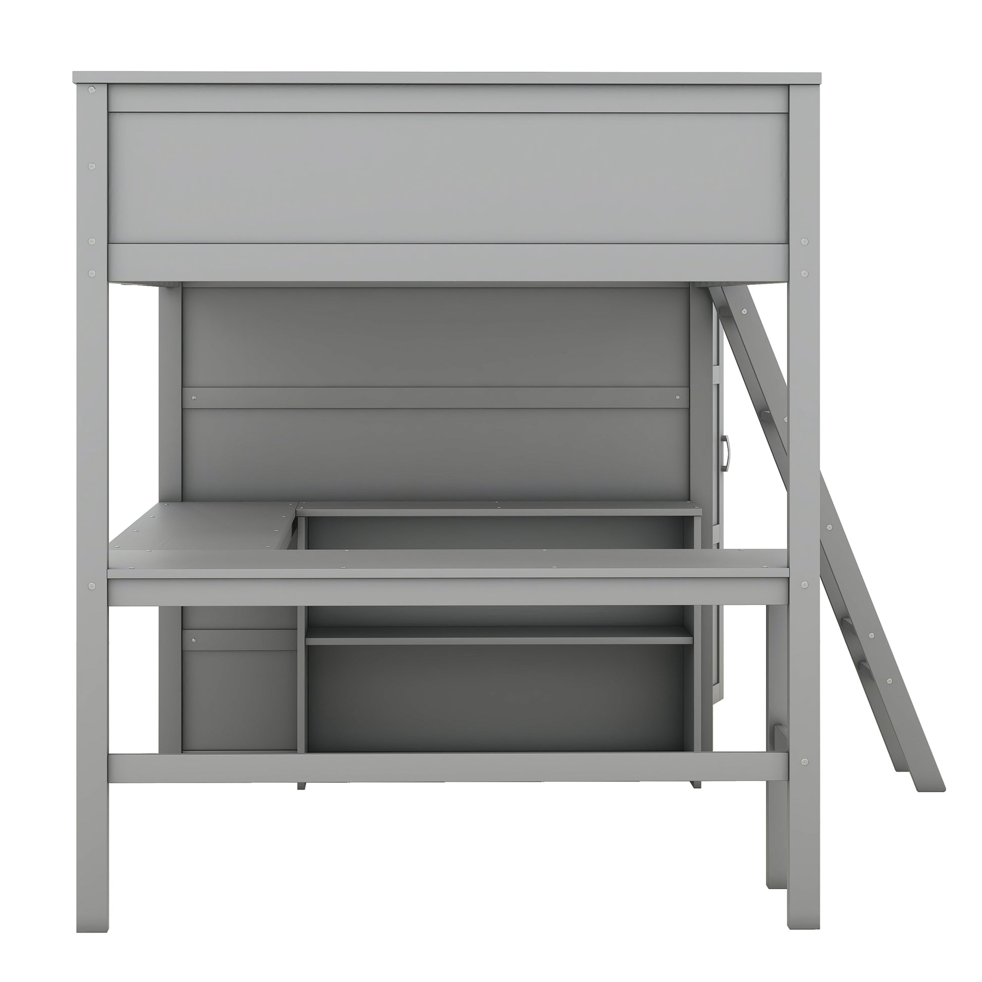 Full Size Loft Bed With Desk, Shelves And Wardrobe Gray Gray Solid Wood