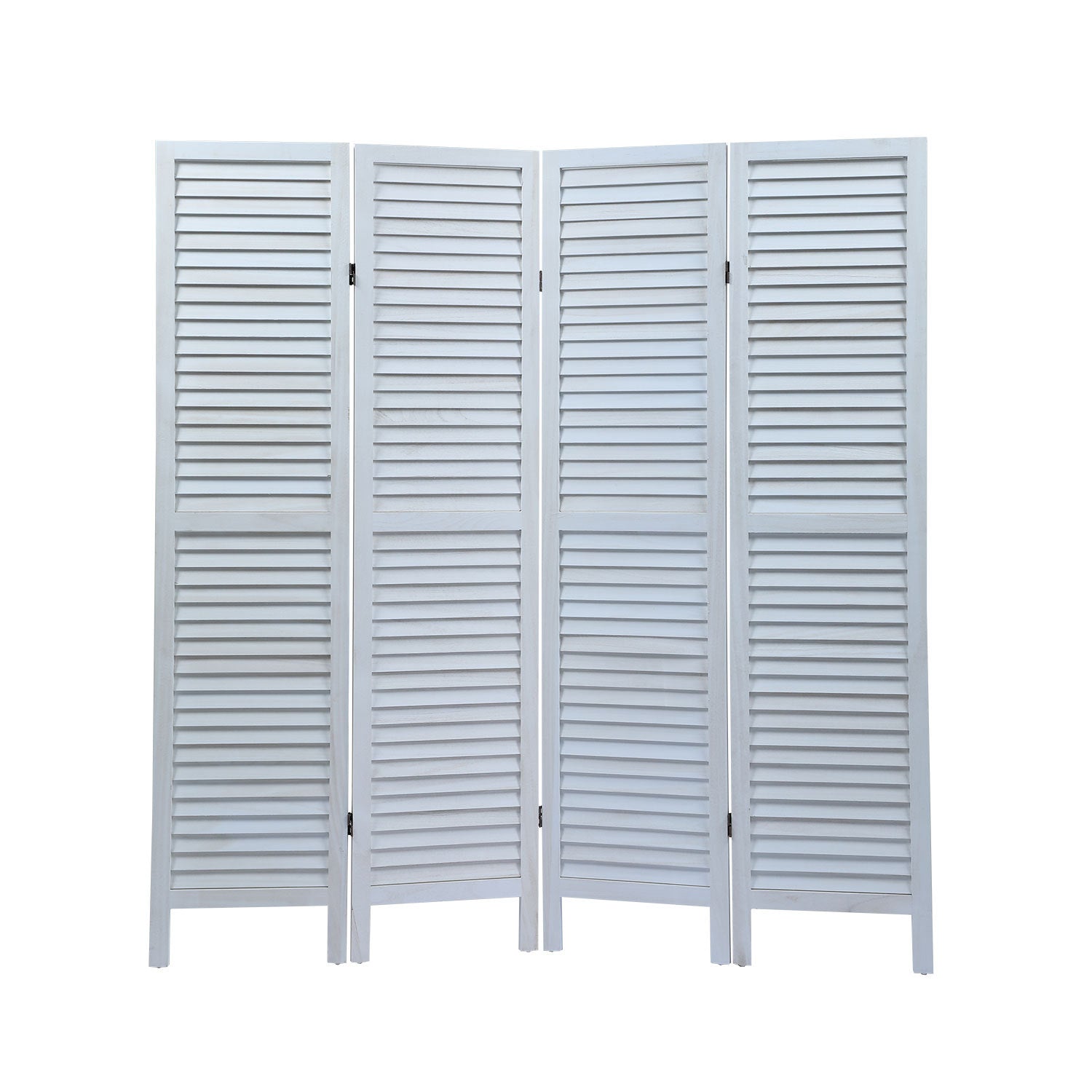 Sycamore Wood 4 Panel Screen Folding Louvered Room Divider Old White White Wood