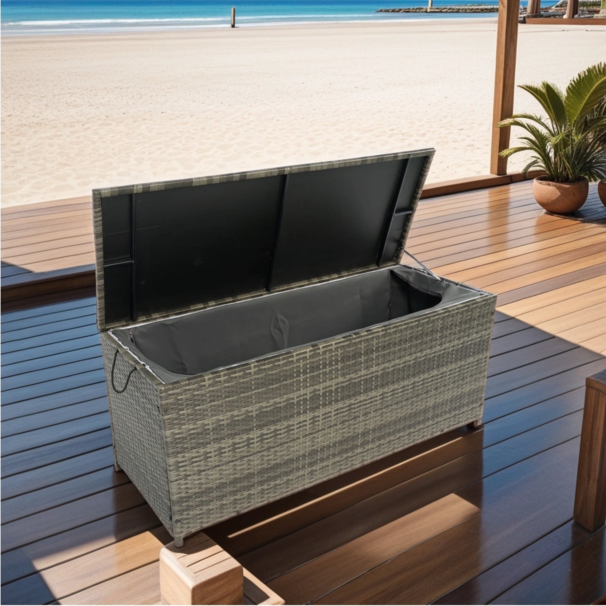 Outdoor Storage Box, 113 Gallon Wicker Patio Deck Boxes With Lid, Outdoor Cushion Storage For Kids Toys, Pillows, Towel Grey Wicker No Grey Rust Resistant Frame Mildew Resistant Cushion Garden & Outdoor Rattan Waterproof Fabric Metal