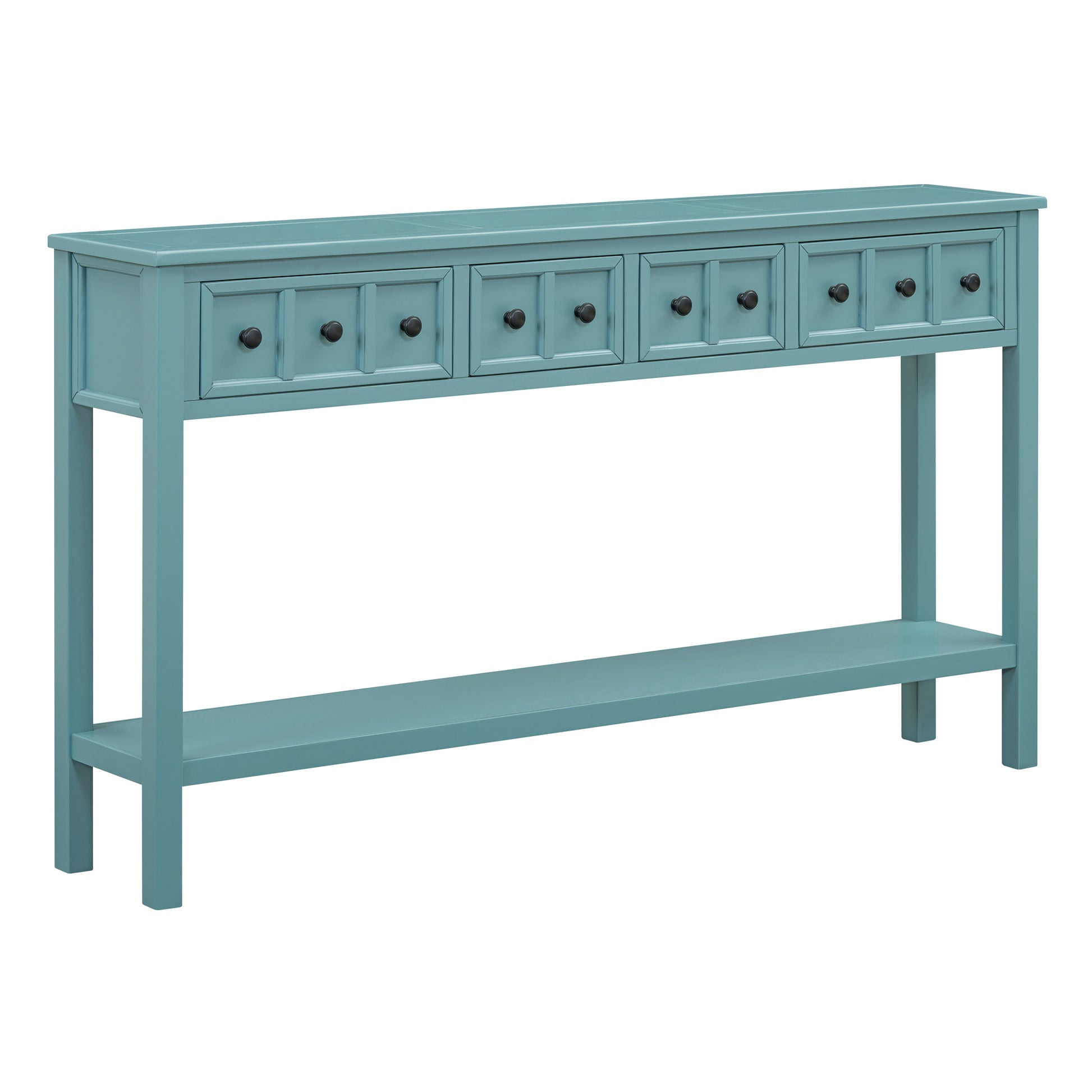 Rustic Entryway Console Table, 60" Long Sofa Table With Two Different Size Drawers And Bottom Shelf For Storage Turquoise Green Turquoise Green Solid Wood