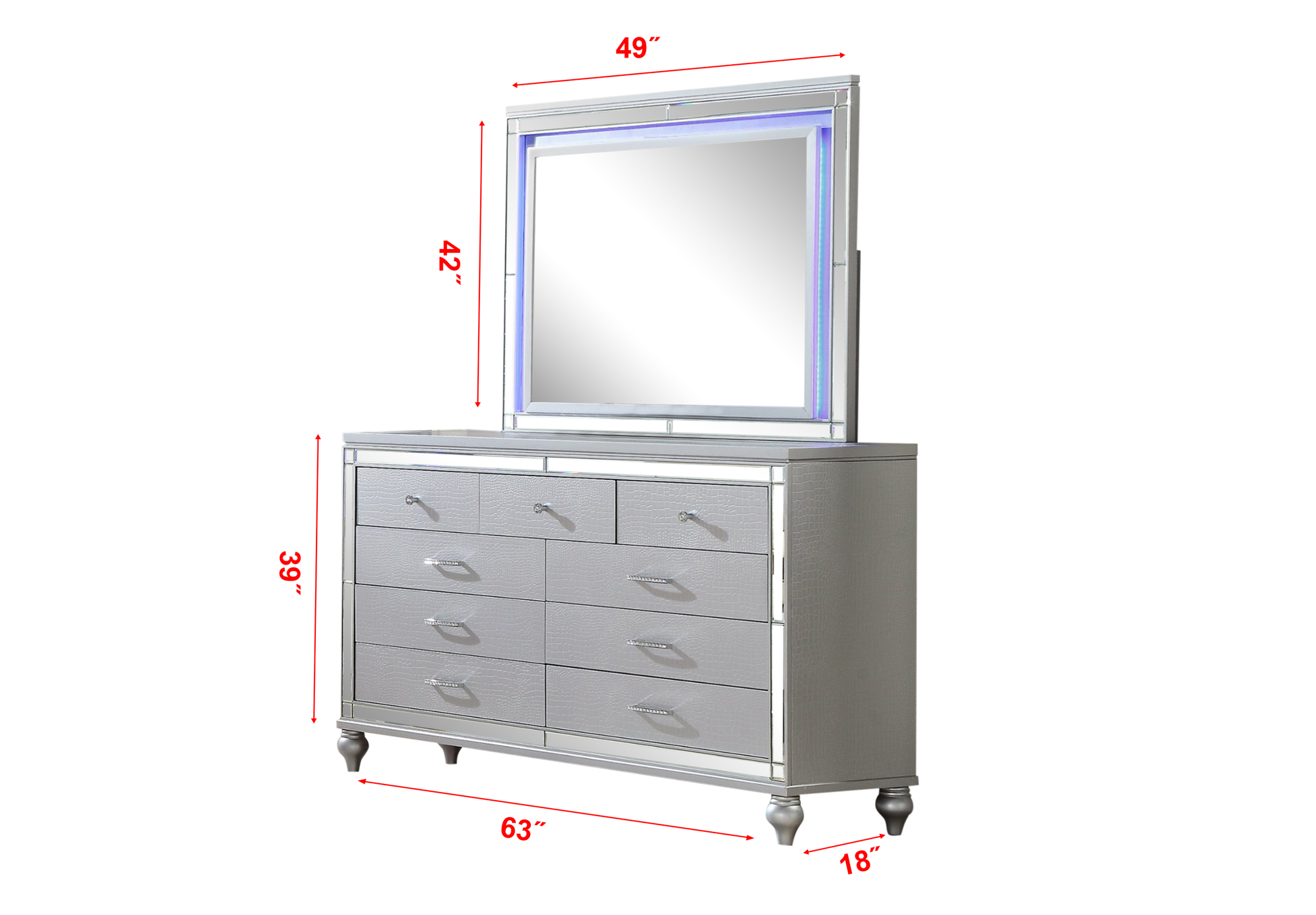 Lizelle Modern Style Upholstery Queen 4 Piece Includes: Queen Size Bed, Nightstanddresser, And Mirror Fireplace Bedroom Set Made With Wood In Blue Box Spring Required Queen Blue Wood 4 Piece Set Bedroom Bed Included,Dresser Included,Mirror