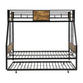 Twin Over Full Metal Bunk Bed With Trundle 2 Side Ladder And Full Length Guardrail, No Box Spring Needed, Large Under Bed Storage, Easy Assembleblack & Brown Black Brown Mdf Metal