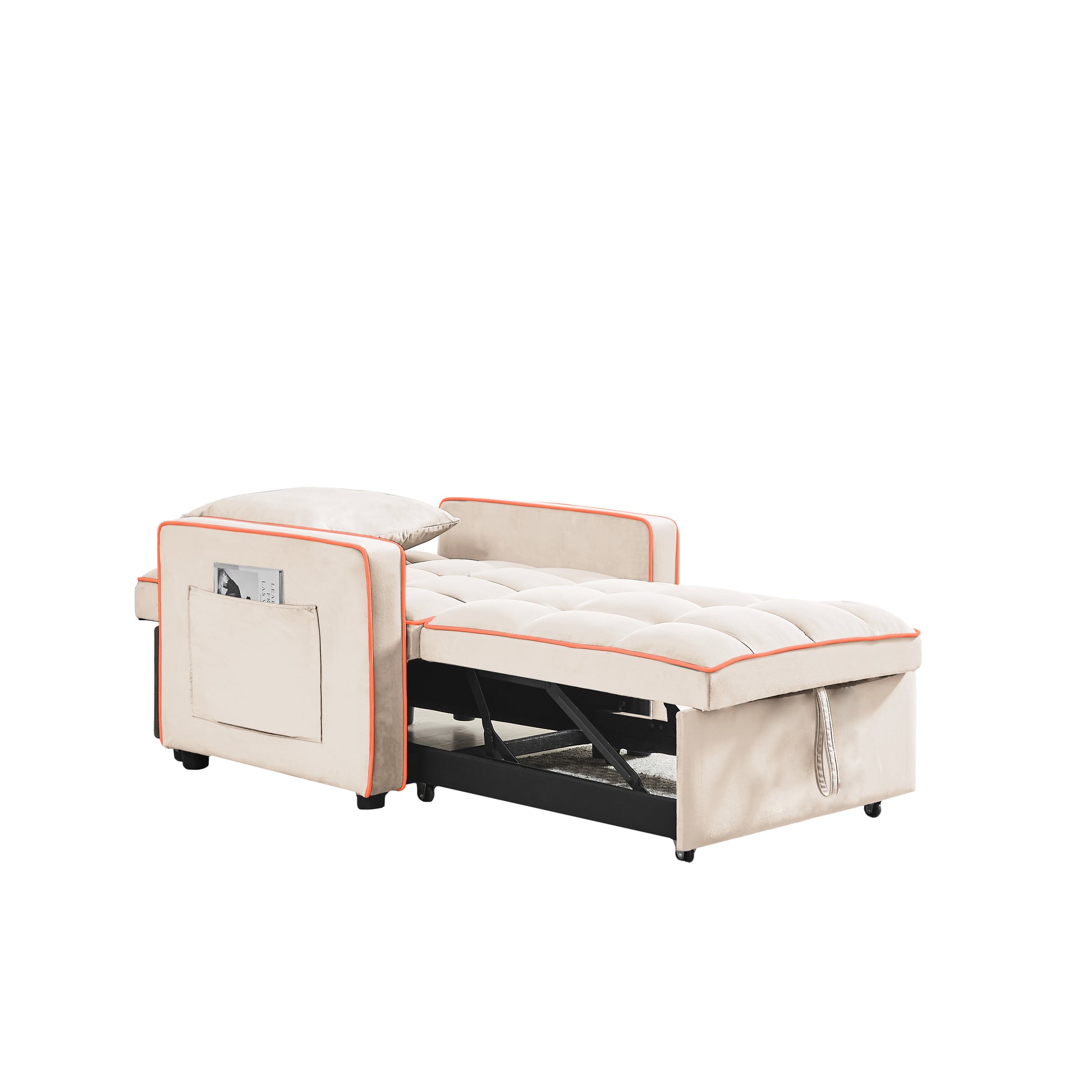 Three In One Sofa Bed Chair Folding Sofa Bed Adjustable Back Into A Sofa Recliner Single Bed Adult Modern Chair Bed Berth Creamy White White Wood Primary Living Space Medium Duty Eucalyptus 1 Seat Creamy White Velvet Medium Soft Tufted Back Modern Pillow