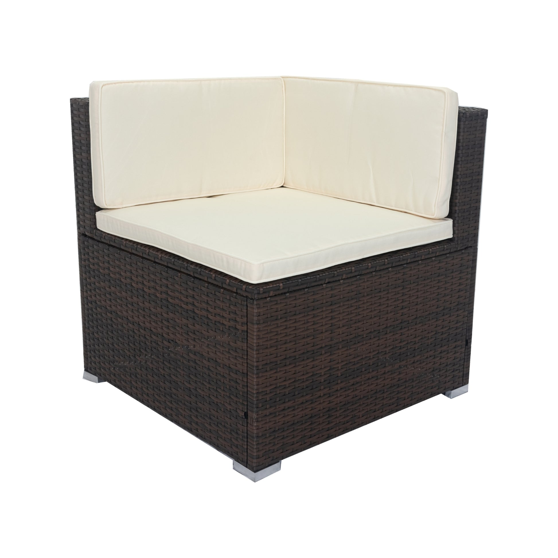 11 Piece Patio Wicker Conversation Set, 10 Seater Patio Sectional Set With 3 Storage Box Under Seat Brown Wicker White Cushion Yes Complete Patio Set Brown Rust Resistant Frame Mildew Resistant Cushion Garden & Outdoor Modern Complete Patio Sets Fiber