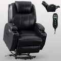 Up To 350Lbs Okin Motor Power Lift Recliner Chair For Elderly, Heavy Duty Motion Mechanism With 8 Point Vibration Massage And Lumbar Heating, Two Cup Holders And Usb Charge Port, Black White Metal Primary Living Space Heavy Duty Pine Black Faux Leather