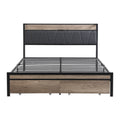 Full Size Metal Platform Bed Frame With Upholstery Storage Function Headboardand Usb Liner And Footboard With Drawersno Box Spring Needed, Large Under Bed Storage, Easy Assemble Black Grey Mdf Metal