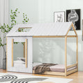 Twin Size House Platform With Roof And Windowwhite Natural Box Spring Not Required Twin Natural White Wood Bedroom Pine