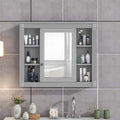 35'' X 28'' Wall Mounted Bathroom Storage Cabinet, Medicine Cabinet, Modern Bathroom Wall Cabinet With Mirror, Mirror Cabinet With 6 Open Shelves Not Include Bathroom Vanity Grey Bathroom Mdf