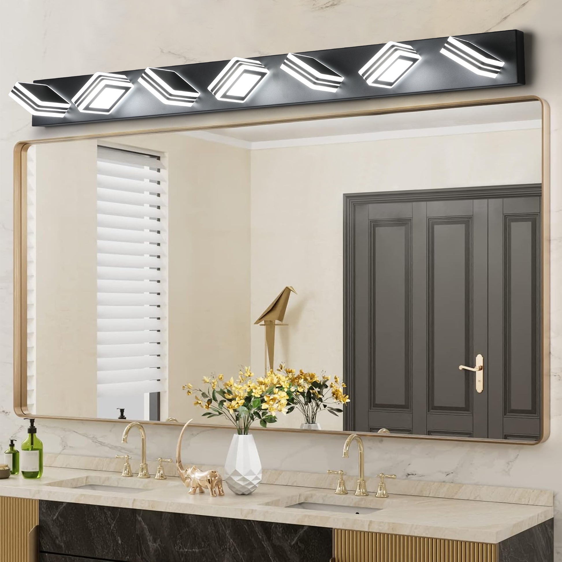 Led Modern Black Vanity Lights, 7 Lights Acrylic Matte Black Bathroom Vanity Lights Over Mirror Black Modern Abs