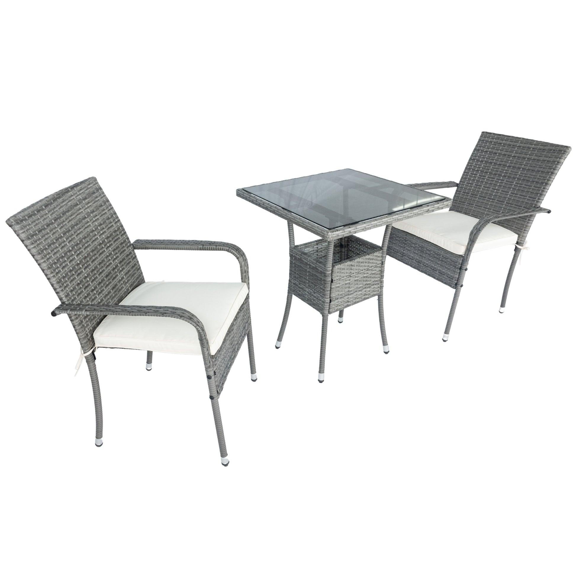 3 Piece Patio Wicker Conversation Set Grey Wicker White Cushion Yes Sectional Grey Rust Resistant Frame Mildew Resistant Cushion Garden & Outdoor Modern 2 Person Seating Group Fiber Foam Pads Rattan Metal
