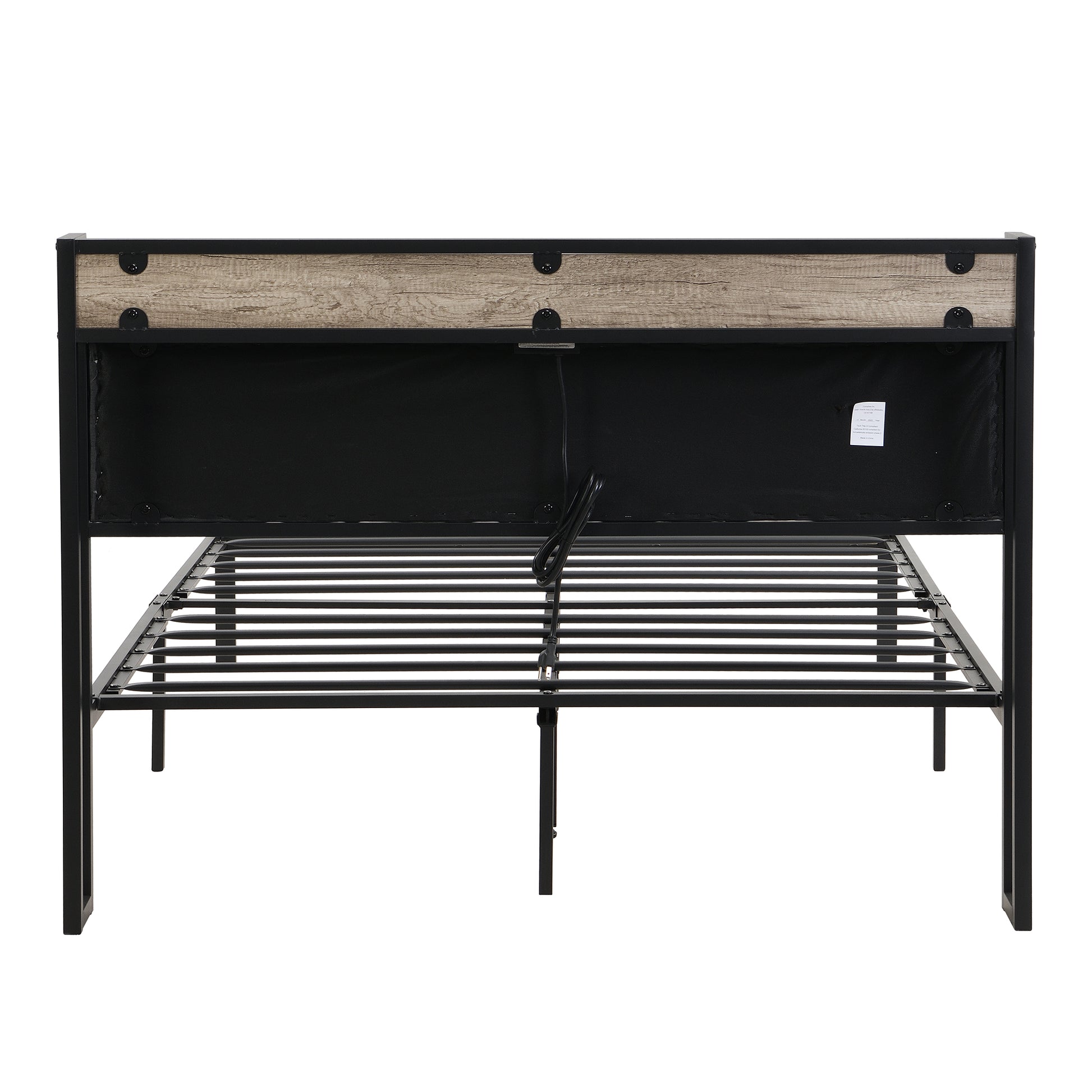 Full Size Metal Platform Bed Frame With Upholstery Storage Function Headboardand Usb Liner And Footboardno Box Spring Needed, Large Under Bed Storage, Easy Assemble Beige Black Metal & Wood