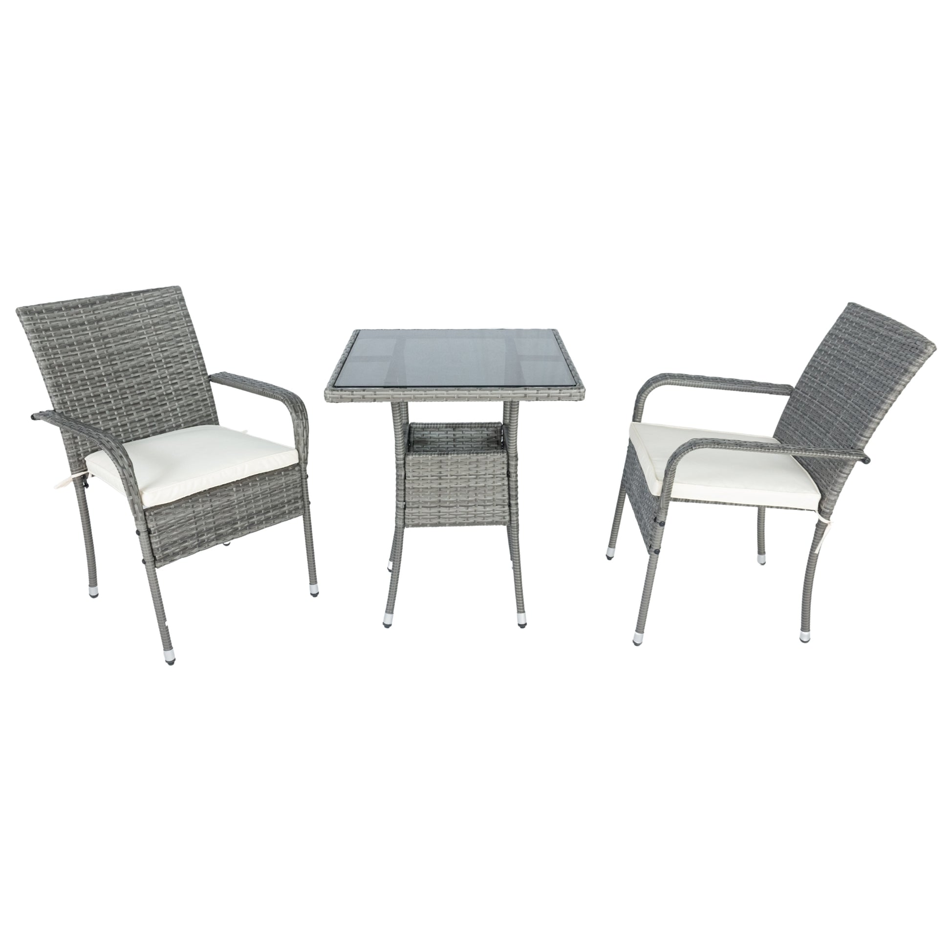 3 Piece Patio Wicker Conversation Set Grey Wicker White Cushion Yes Sectional Grey Rust Resistant Frame Mildew Resistant Cushion Garden & Outdoor Modern 2 Person Seating Group Fiber Foam Pads Rattan Metal