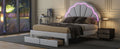 Full Size Upholstered Platform Bed With Seashell Shaped Headboard, Led And 2 Drawers, White Box Spring Not Required Full White Wood Bedroom Bed Frame Faux Leather Upholstered