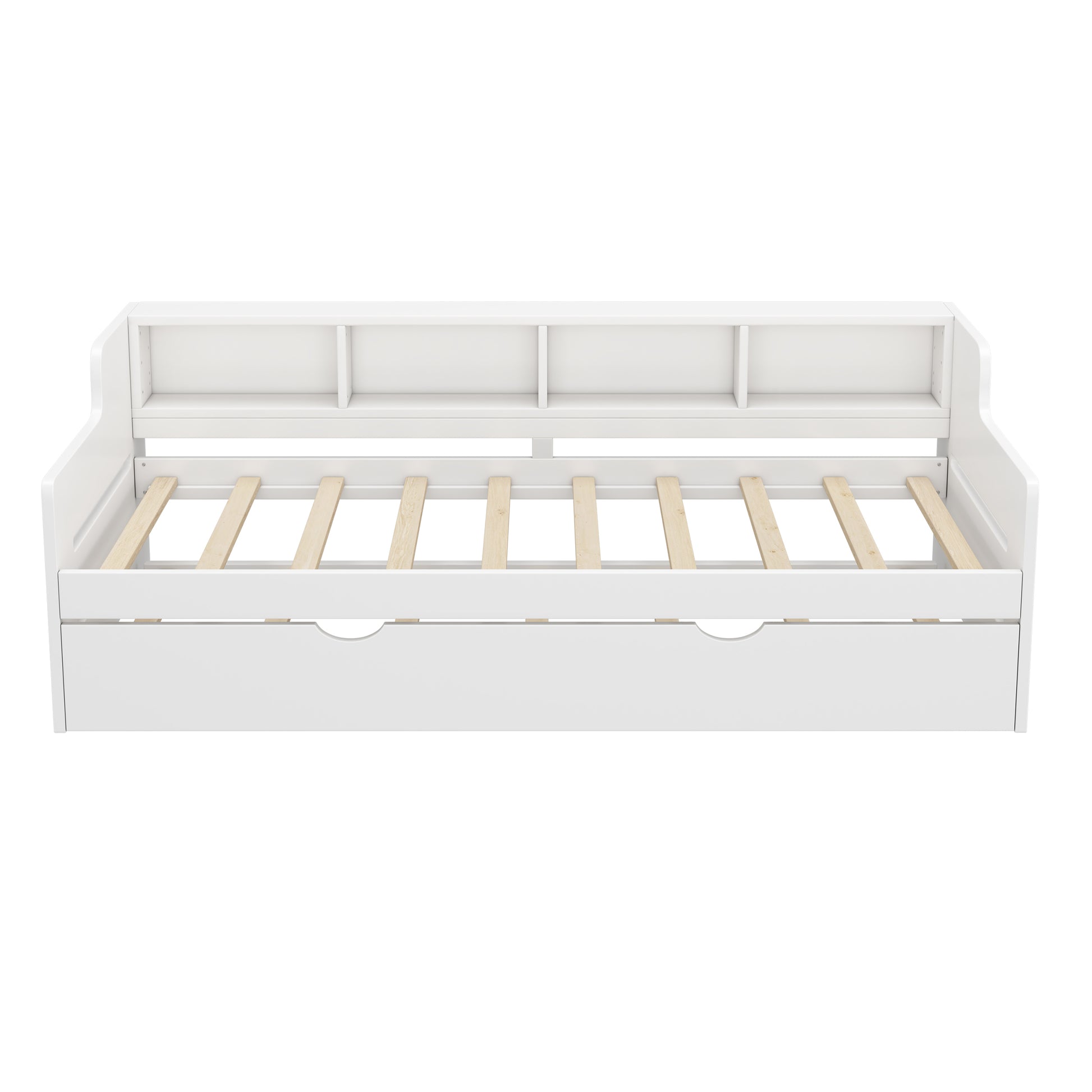 Twin Size Wooden Day Bed With Trundle For Guest Room, Small Bedroom, Study Room, White Box Spring Not Required Twin White Wood White Pine Daybeds Solid Wood Mdf