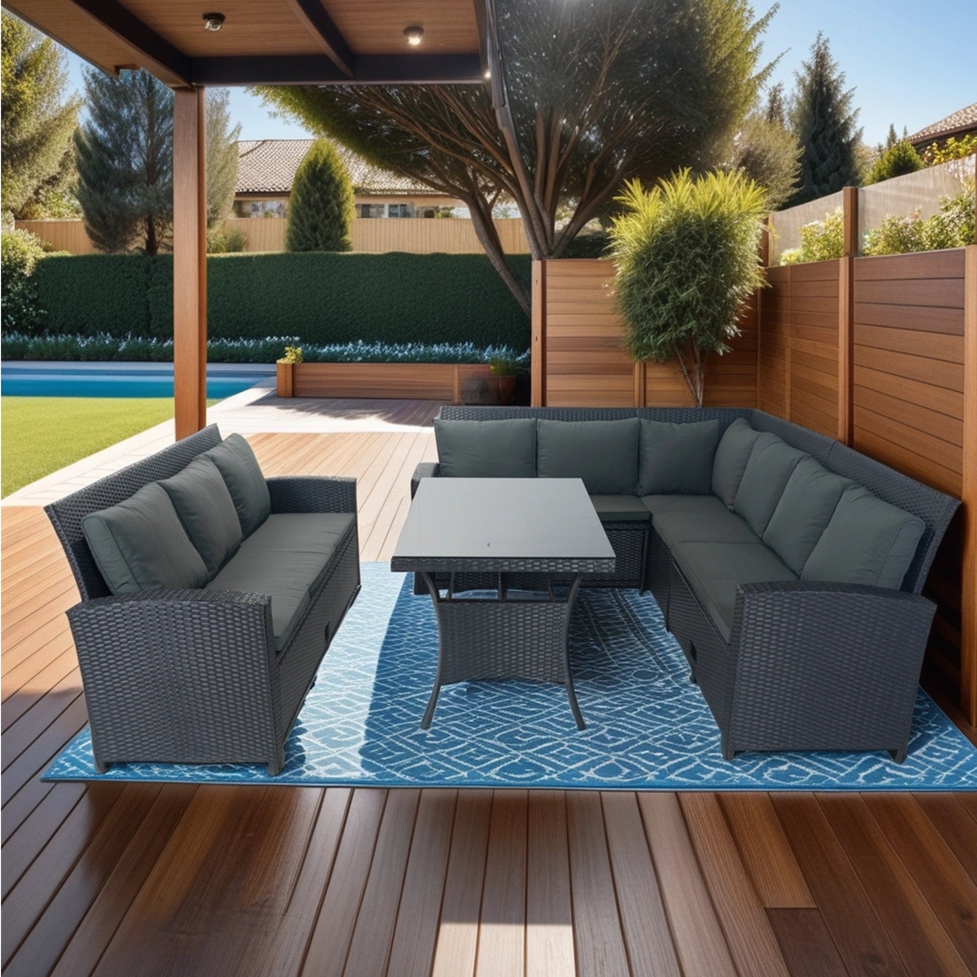 5 Piece Patio Wicker Outdoor Sectional Set 9 Seater Conversation Set With 3 Storage Under Seat Black Wicker Dark Grey Cushion Yes Complete Patio Set Black Rust Resistant Frame Mildew Resistant Cushion Garden & Outdoor Modern Complete Patio Sets Fiber
